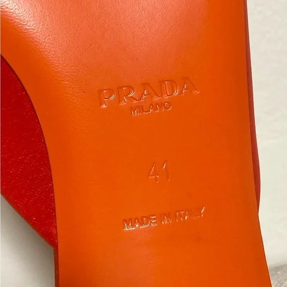 Prada orange satin silk square toe mules logo heels with box size 41 - Picture 11 of 13